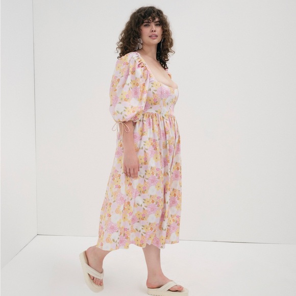 For Love & Lemons Puff Sleeve Floral Flirty Coastal Midi Dress Wo… - Picture 8 of 13